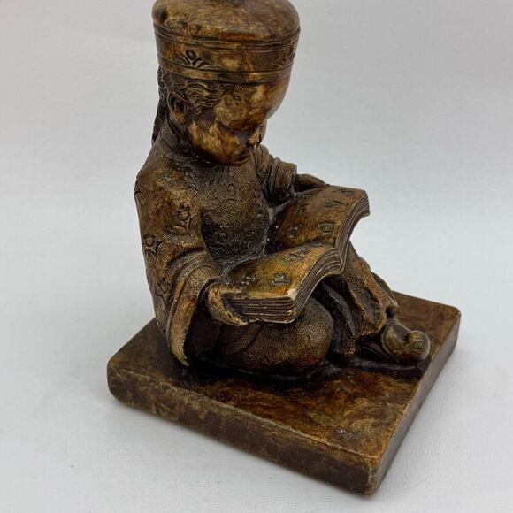 Vintage Oriental Asian Boy & Girl Reading Bookends Chalkware 1960's Brown - Picture 7 of 10